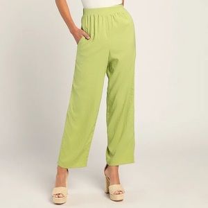 Straight On Lime Green Textured Cropped Straight Leg Pants